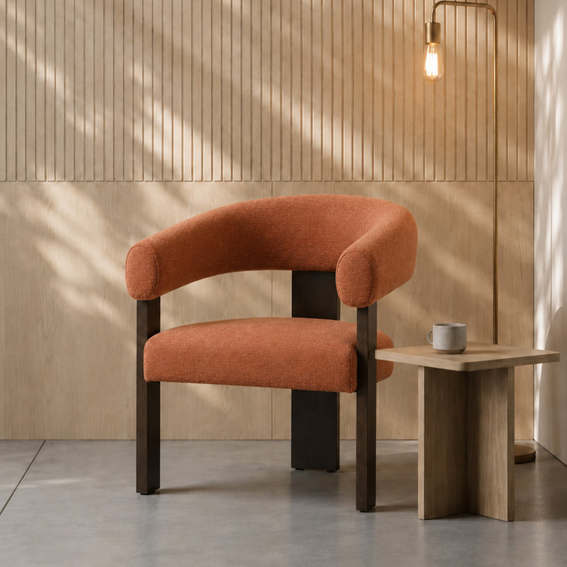 Fauteuil d'appoint moderne en tonneau avec base à 3 pieds, Brun