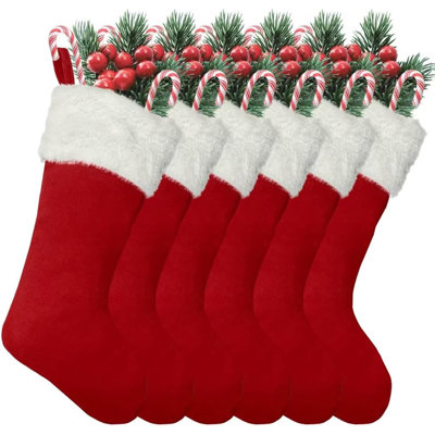 6Pack 20 Inch Large Red Vintage Christmas Stockings, Polyester Plush Luxury Xmas Socks, Family Holiday Party Decor for Fireplace Mantle & Xmas Tree