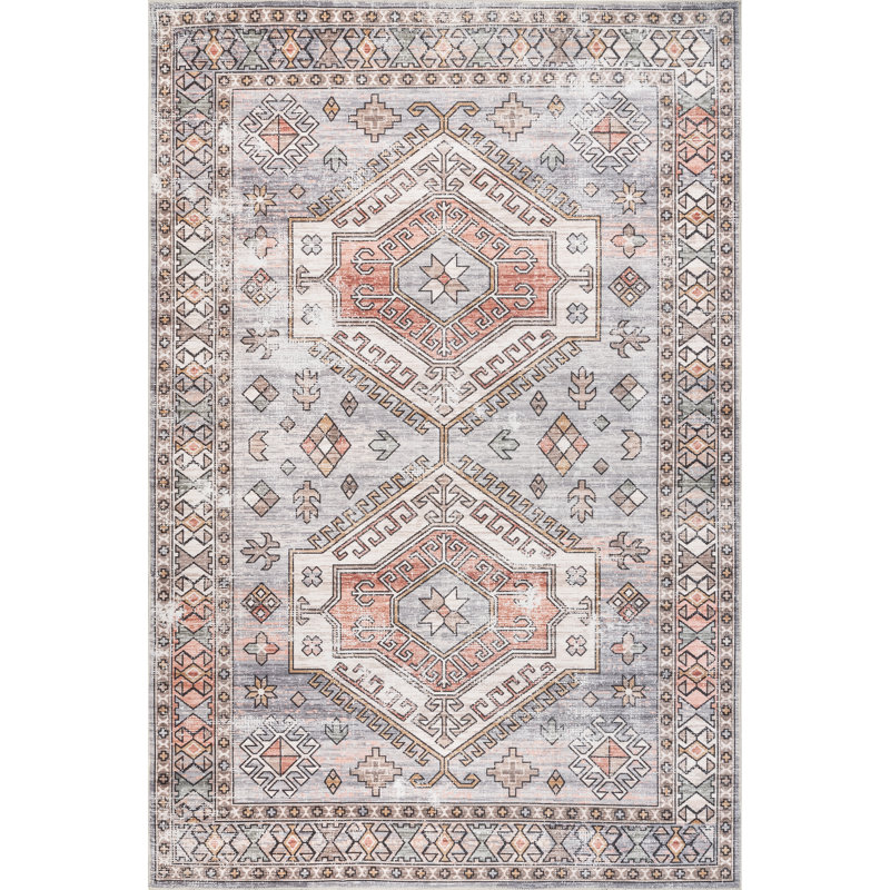Mae SpinClean Tribal Motif Machine Washable Area Rug, Rectangle 8' x 10'