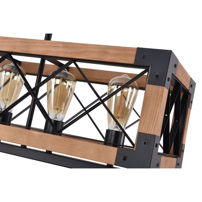 Lustre rectangulaire moderne en bois massif à 5 lumières de 32 po pour îlot de cuisine et coin détente Gonzalas