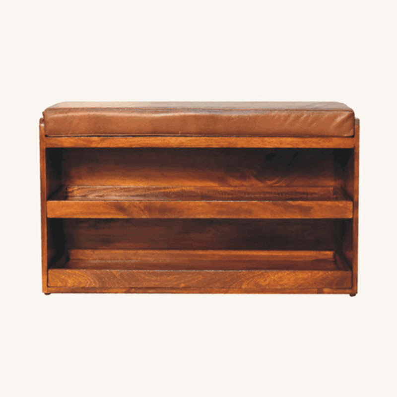 Jhovanny Leather Upholstered Storage Bench, Chestnut