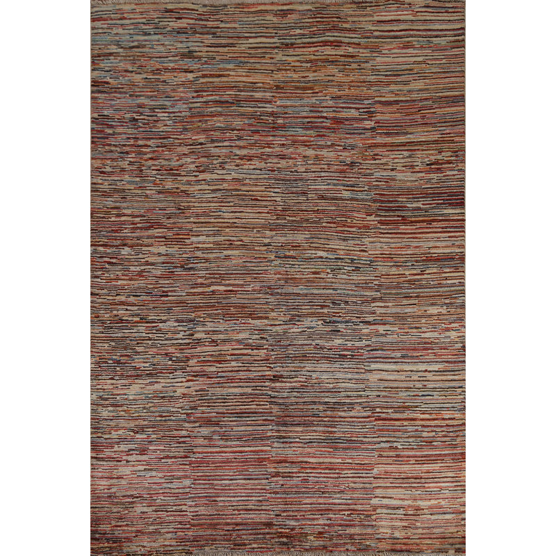 Tapis oriental rayé Gabbeh Kashkoli fait à la main 6 x 8