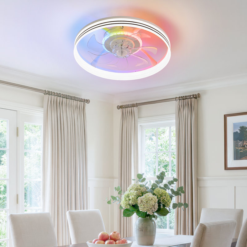Ventilateur de plafond encastré 18,8 po RVB avec lumières DEL, ventilateur de plafond avec télécommande et ensemble d'éclairage inclus