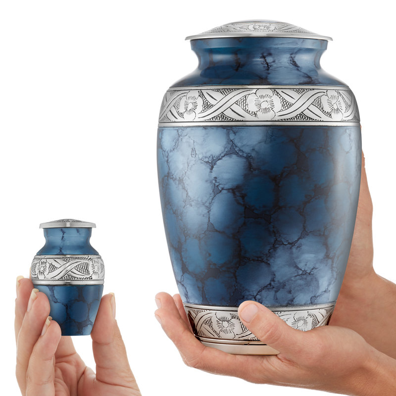 Elegant Blue Polished Brass Keepsake Urn Set