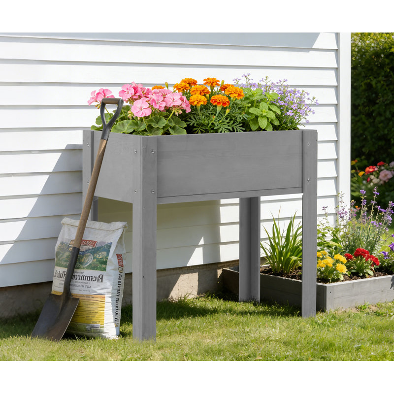 Boîte à fleurs surélevée en bois Darral, H 31 po x l 31 po x P 14 po, Gris