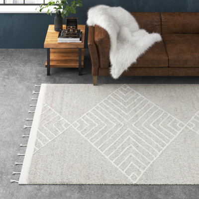 Tapis beige en laine touffeté à la main à motif géométrique Adelia