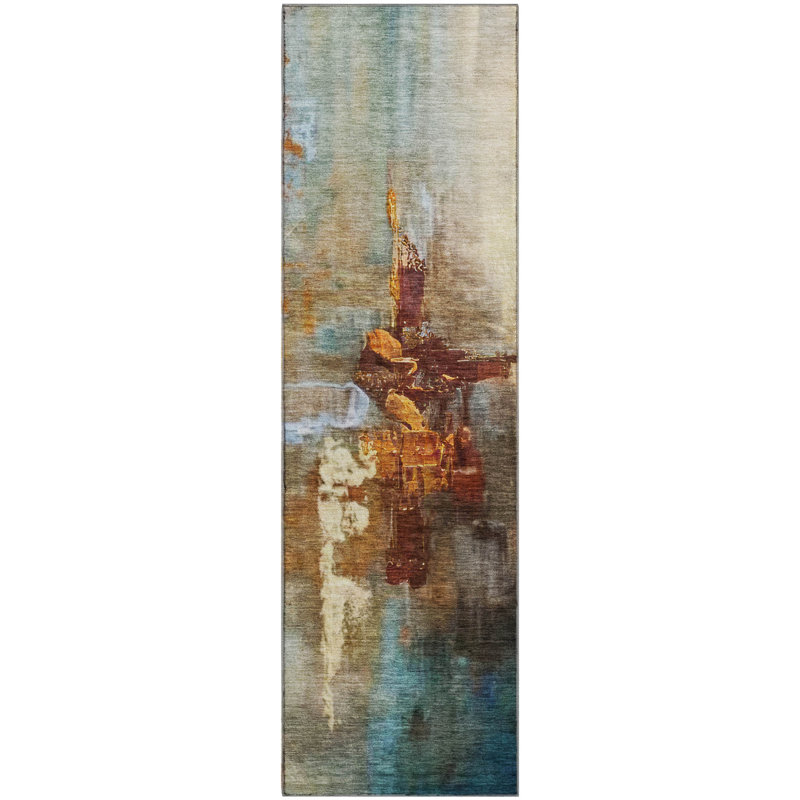 Tapis abstrait lavable à la machine de qualité supérieure Mayfield AMF2157, Paprika, Tapis de couloir 2 pi 3 po x 7 pi 6 po