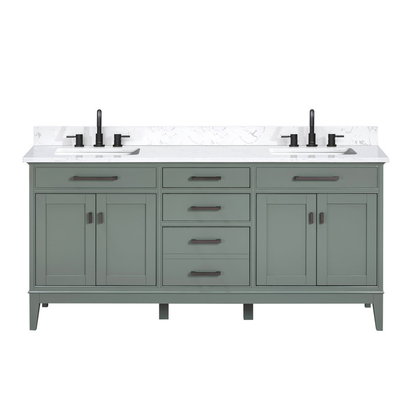 Madison 72" Double Bathroom Vanity Set, Smoke Green, 72", Cala White
