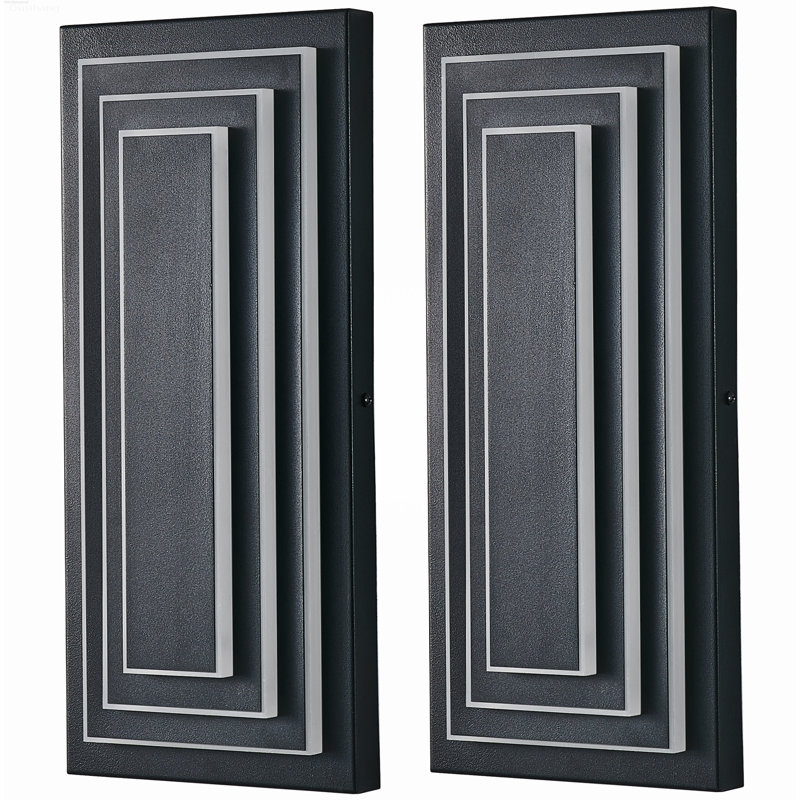 2-Pack Modern Outdoor Wall Lantern 3-Tier Integrated LED Black, 15.7-Inch