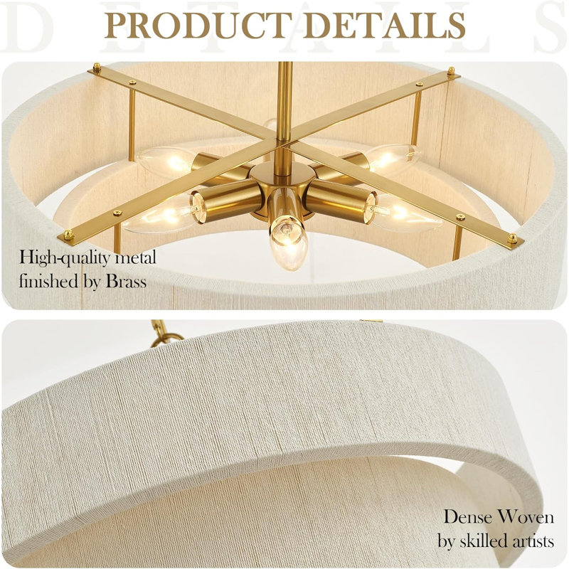 Dia 19.69 Inches, 6-Light Modern Farmhouse Chandelier With Hand-Weaving Shade