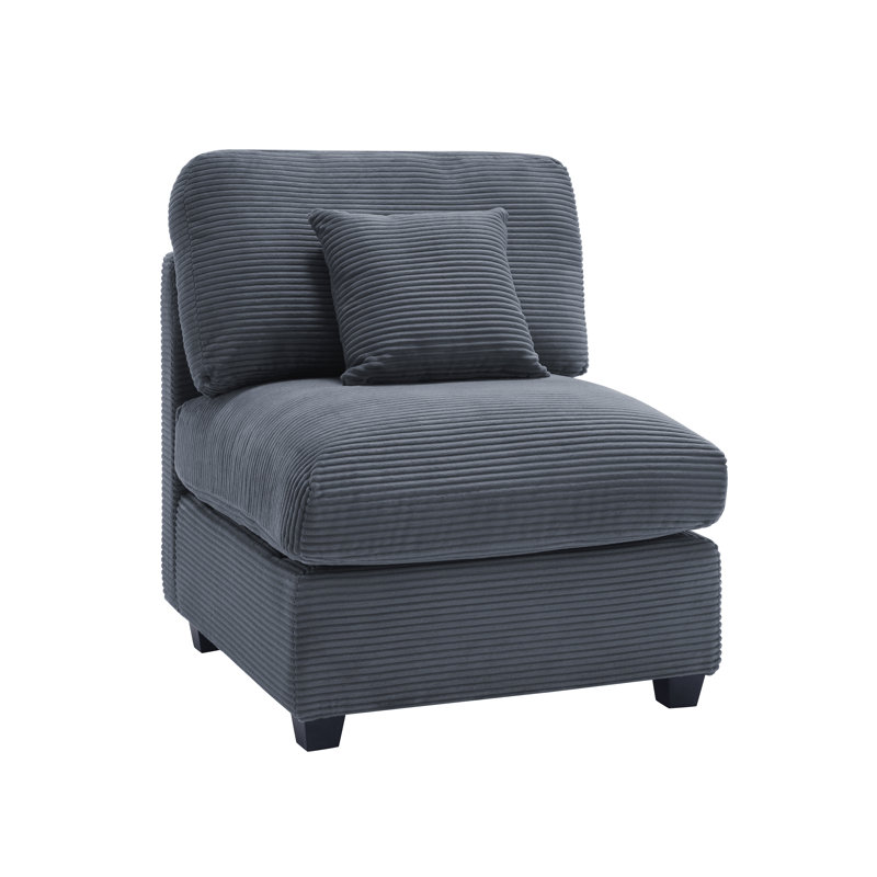 Zayva Corduroy Fabric Middle Module Seat For Modular Sofa Sectional Couch Accent Armless Chair, Dark Gray Corduroy 