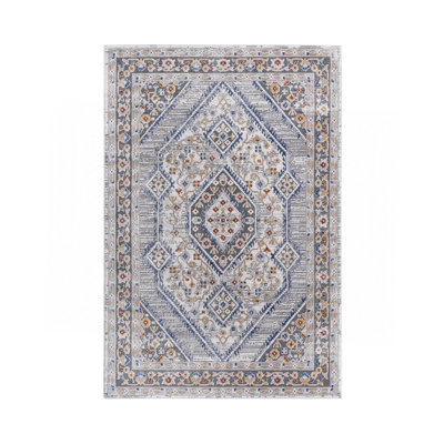 Blue/Cream/Bordered Non-Shedding Living Room Bedroom Dining Home Office Stylish And Stain Resistant Area Rug