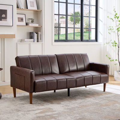 Canapé-lit de style moderne en simili-cuir de 74,8 po de large à dossier divisé capitonné
