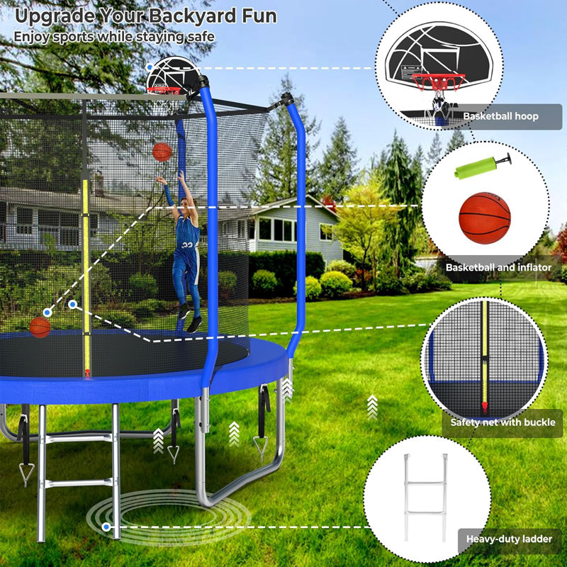 Sapphome Round Backyard Trampoline with Safety Enclosure