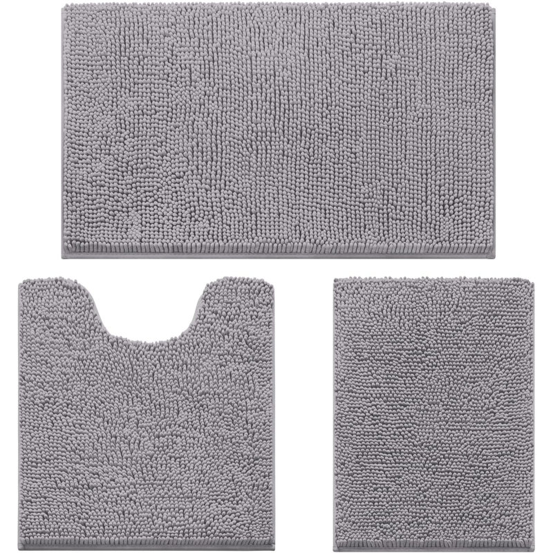 3 Pieces Bathroom Rugs, Ultra Soft Non Slip, Gray