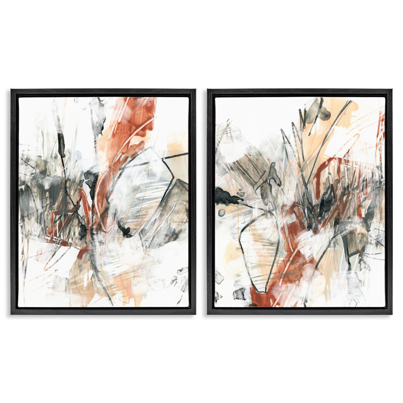 «Chaotic Scribbles Abstracts», ensemble de 2 toiles flottantes encadrées par June Erica Vess, Cadre flottant noir de jais
