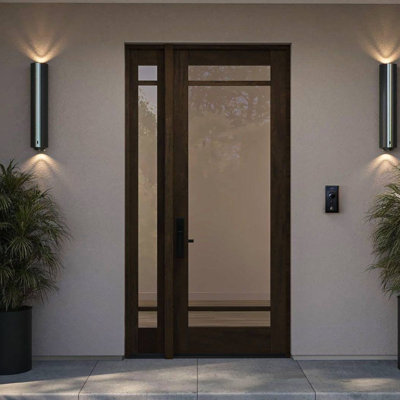 G10302-SW-96 | 96" Single Door, + 1xSidelite RTA Prehung Exterior, SDL 3 Lite, Unfinished Mahogany Wood