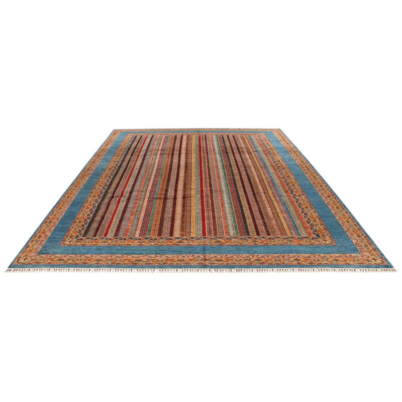 Tapis tribal Kazak 9 x 12 multicolore et bleu