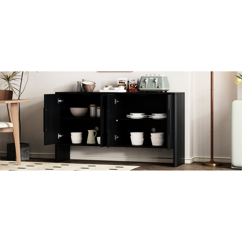 Buffet noir avec tablettes personnalisables et détails exquis à 4 portes pour la décoration de rangement, Noir