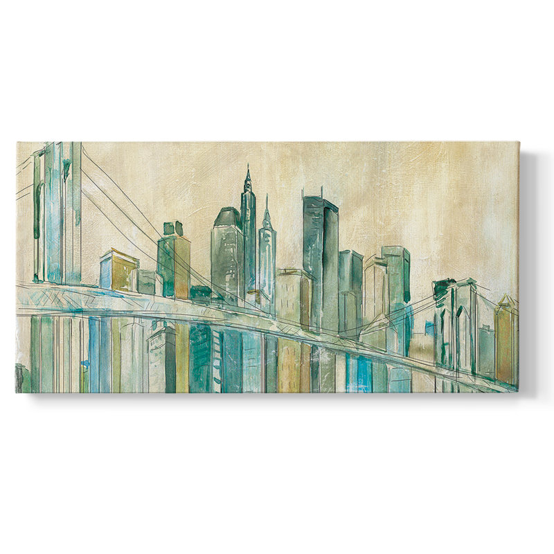 New York, toile tendue avec châssis, prête à être accrochée, H 21 po x l 41 po, Doré