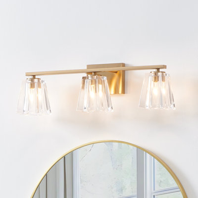 Hillsboro 24-inch 3-light Champagne Gold Vanity Light with Clear Pressed Glass Shades