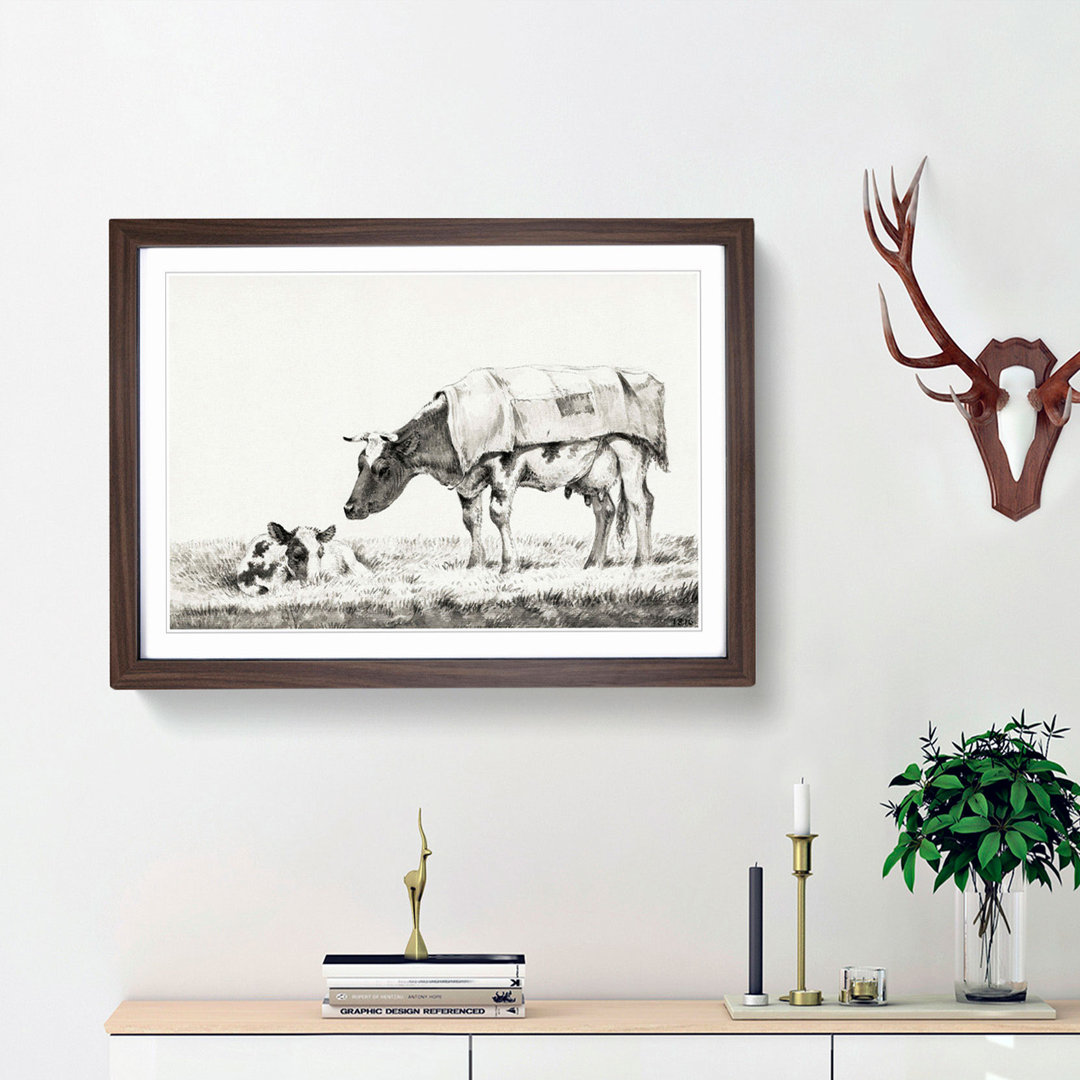 Cow with its Calf by Jean Bernard - Picture Frame Drawing Print
