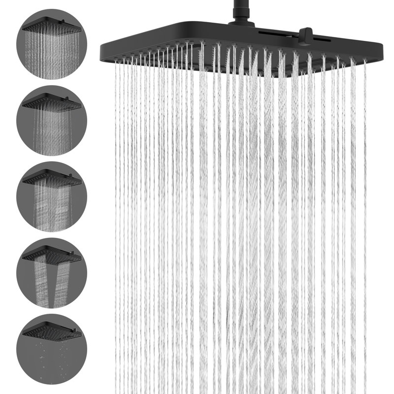 Pommeau de douche à effet pluie haute pression à 5 jets – Grand pommeau de douche fixe de 33 cm avec rotule pivotante réglable, jet cascade à haut débit pour une expérience de salle de bain luxueuse
