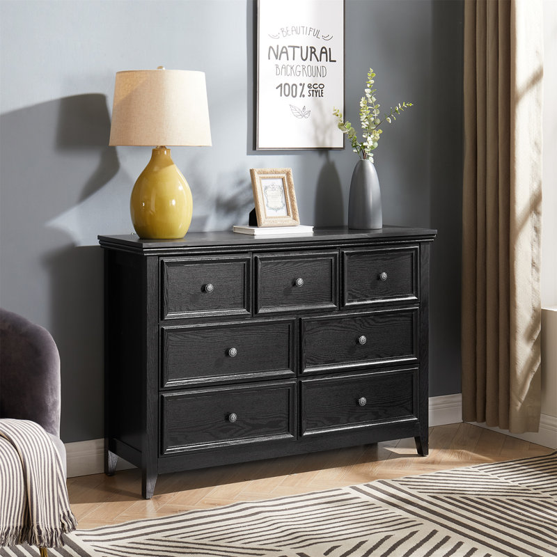 Modern 7 Drawers Dresser 7 Drawers Cabinet, Black