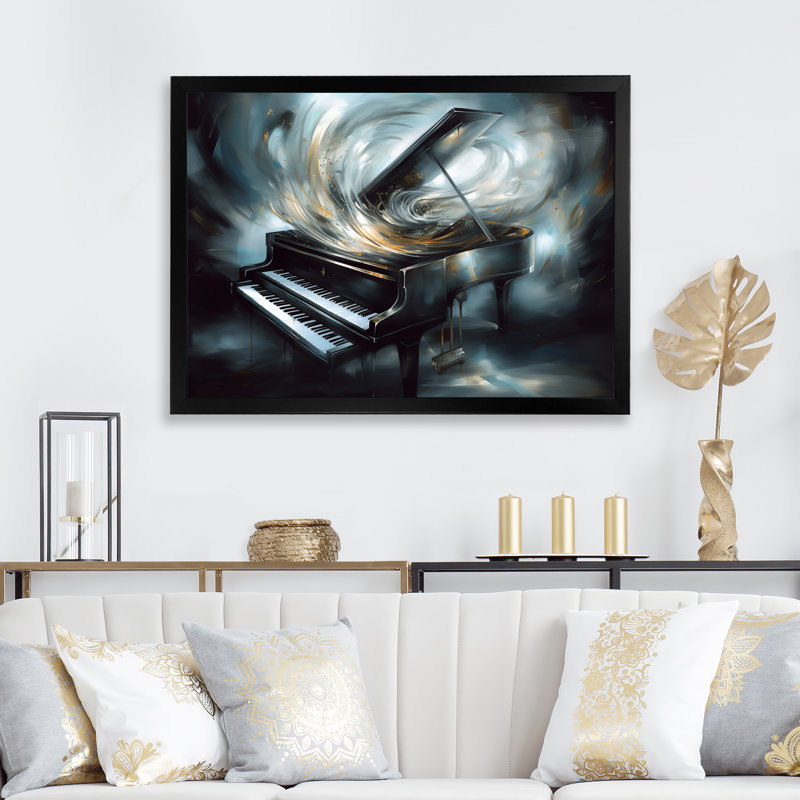 Piano abstrait I - musique, impressions sur toile, Cadre simple noir, H 24 po x l 32 po x P 1 po