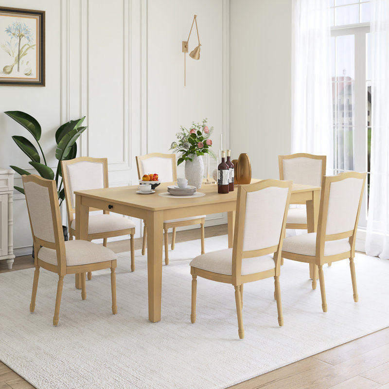 7-Piece Wood Frame Rustic Extendable Dining Table Set With Drawers