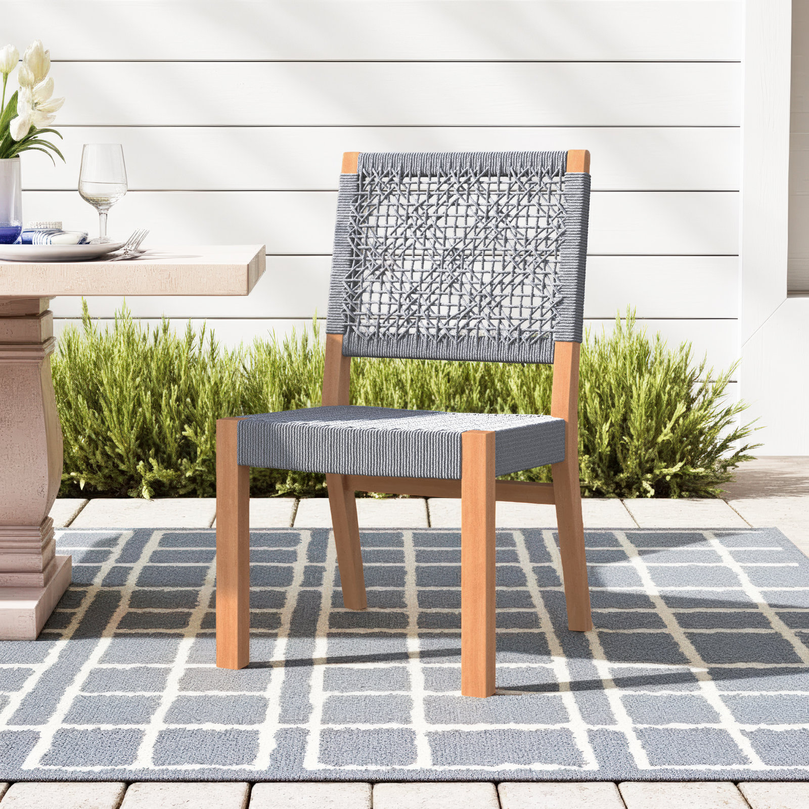 Seras Teak Patio Side Chair, Gray