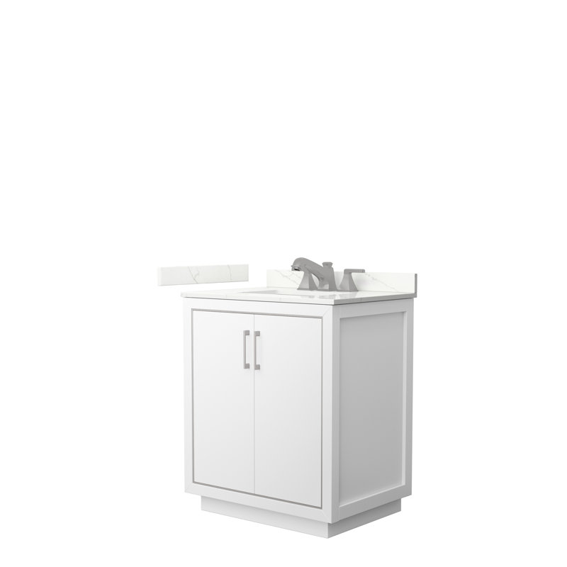 30'' W Single Vanity, Giotto Quartz, White, Brushed Nickel