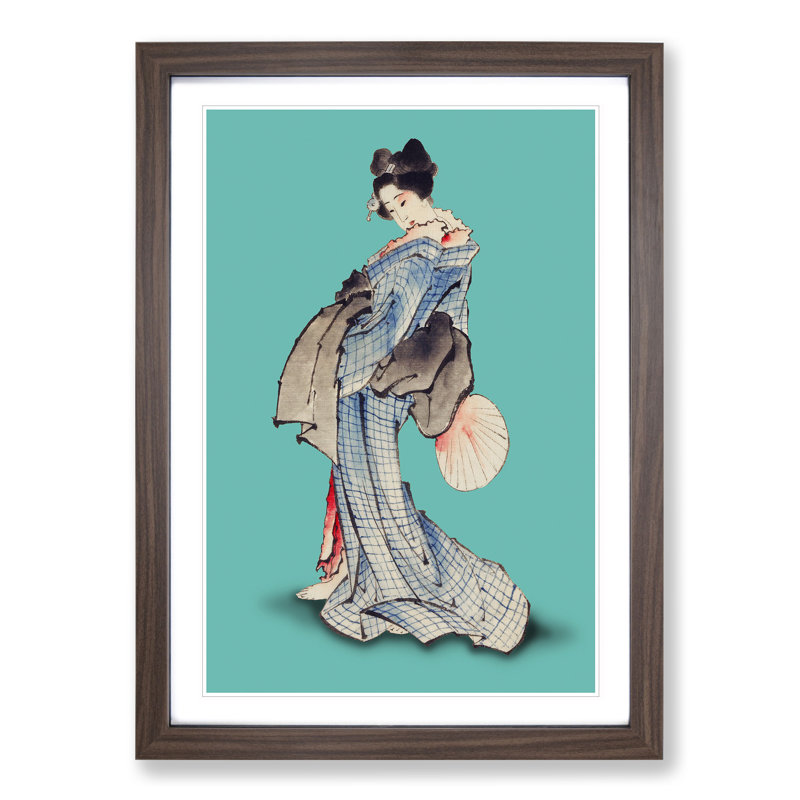 Geisha by Hokusai - Framed Print, 36cm H x 27cm W x 2cm D, Walnut