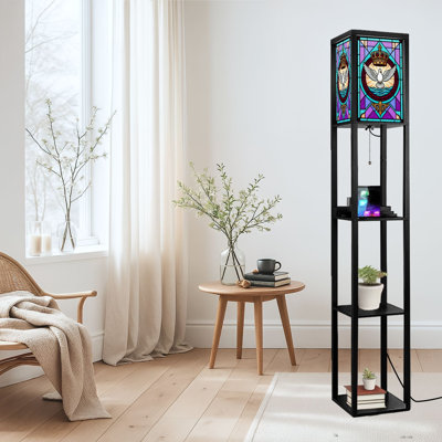 Lampe sur pied à DEL à intensité variable avec éclairage en verre teinté Church of Christianisme, lampe sur pied en bois aggloméré avec télécommande, 3 lumières de couleur, pour le salon
