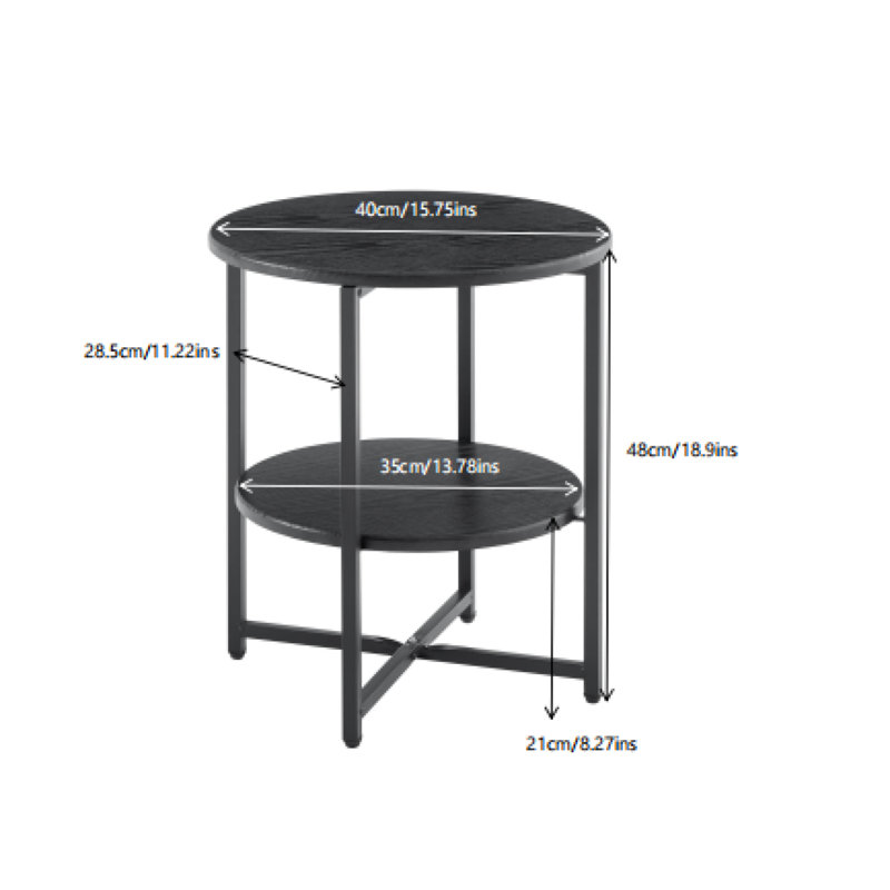 Small Round Side Table,2 Tiers Farmhouse End Table,Accent Tables For Small Spaces,Night Stands For Bedrooms Living Room,Coffee  Tables With Storage Shelf,Black