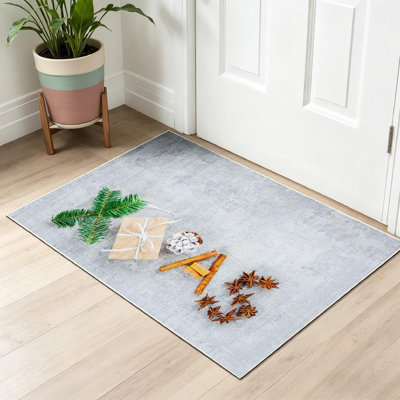Tapis d'intérieur blanc lavable à la machine, motif pierre, idéal pour les fêtes de Noël
