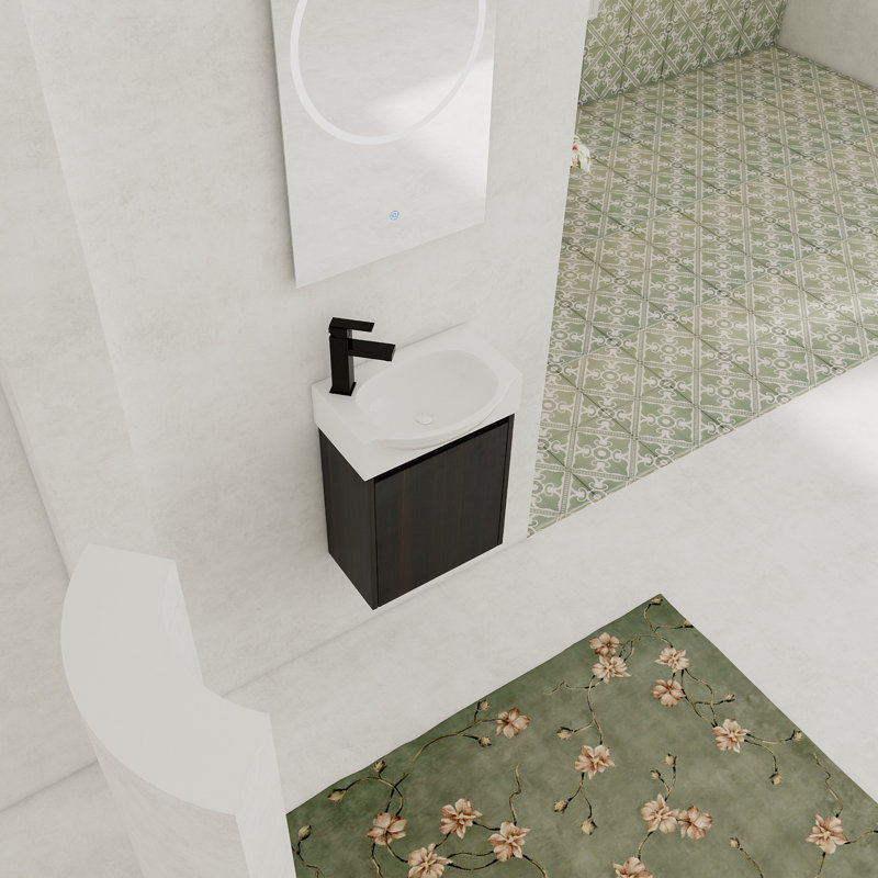 Ensemble de meuble-lavabo de salle de bain 16 po pour petit espace, petit meuble-lavabo moderne avec lavabo en céramique, ensemble d'armoires pour petit lavabo de salle de bain, noir