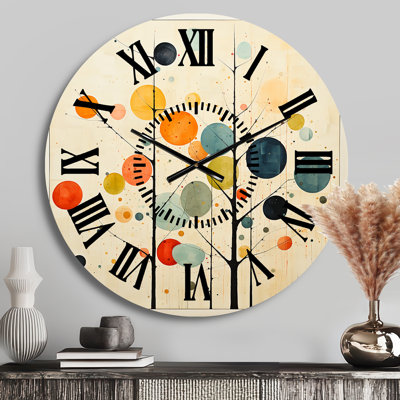 Horloge murale beige Mid-Century minimaliste - Collages abstraits