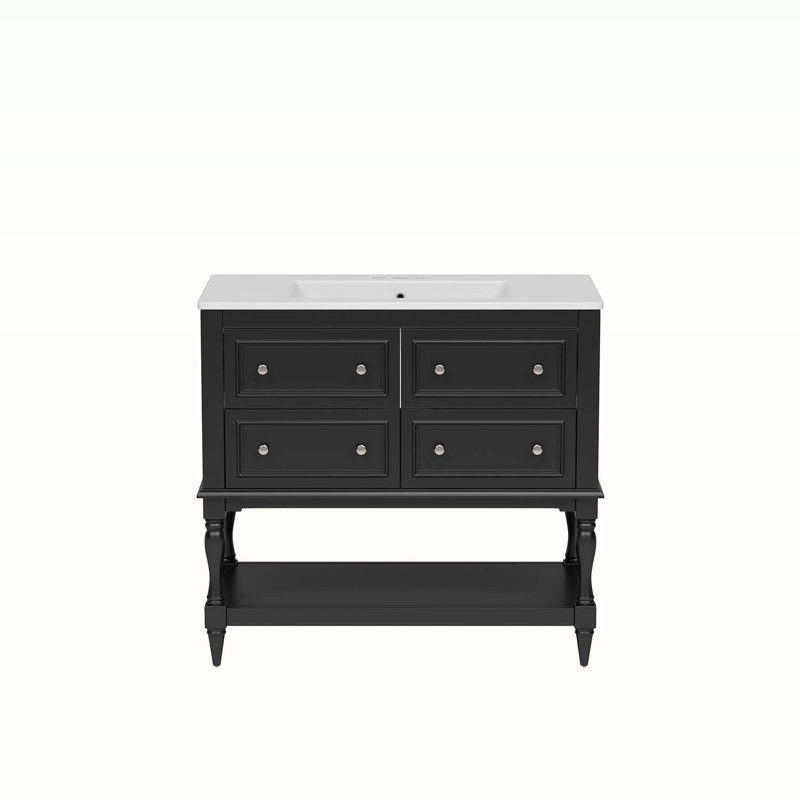 Free Standing Vanity Set with 4 Drawers,with Sink Combo, Black