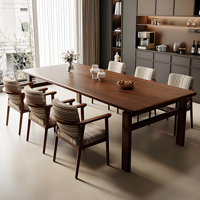 Rectangular Home    Walnut    Dining    Set, 29.5"H x 78.7"L x 31.5"W
