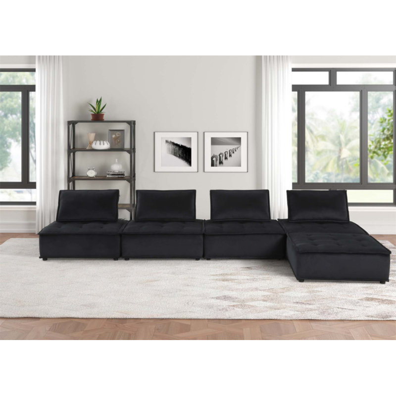 Canapé modulaire en velours 5 pièces avec repose-pieds Anna, confortable et élégant pour les salons modernes