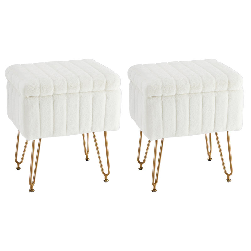Tabouret de coiffeuse moderne avec 4 pieds en métal et espace de rangement Modestina, Blanc