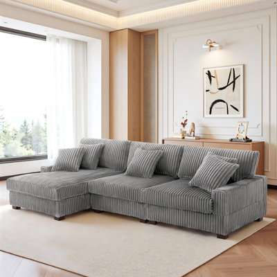 Canapé modulaire rembourré 3 pièces en flanelle de fourrure de lapin gris clair avec accoudoirs et coussins décoratifs 3 pièces
