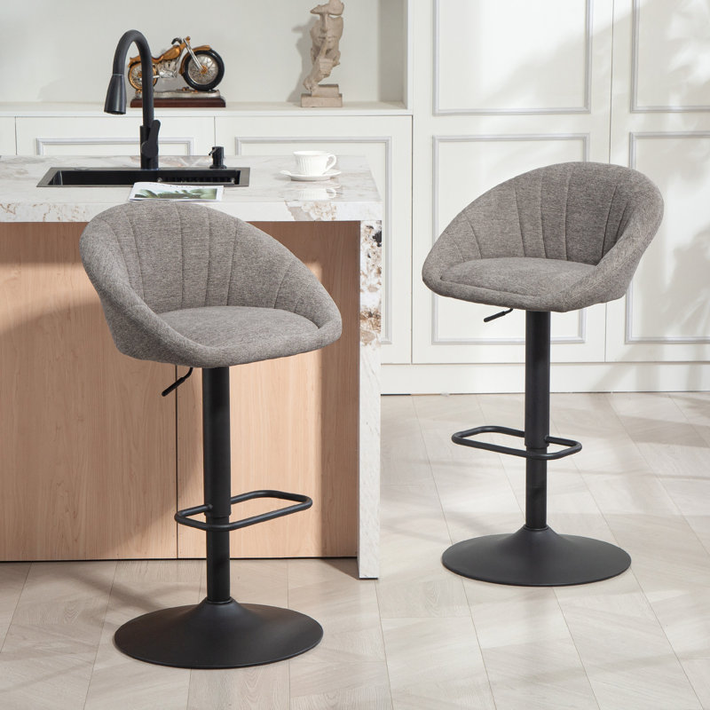 Swivel Upholstered Adjustable Height Counter Stool with Metal Frame, Grey