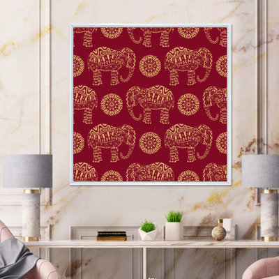 Éléphant indien et mandala sur fond rouge - photographie sur toile