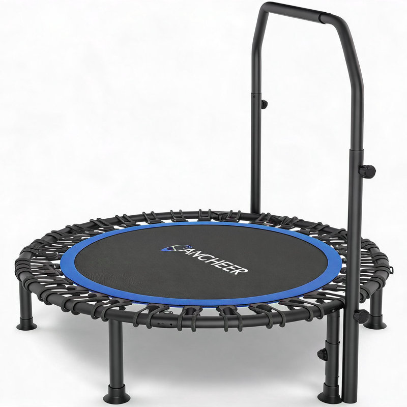 Mini-trampoline pliable 48 po, charge intérieure maximale de 550 lb, trampoline d'intérieur à 4 niveaux avec poignées en mousse réglables et bandes de résistance, trampoline d'exercice pour adultes pour la maison, le jardin et le gymnase