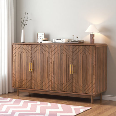 Buffet buffet avec rangement, buffet sculpté à 4 portes, armoire d'appoint multifonctionnelle avec panneau à couches réglables pour le salon