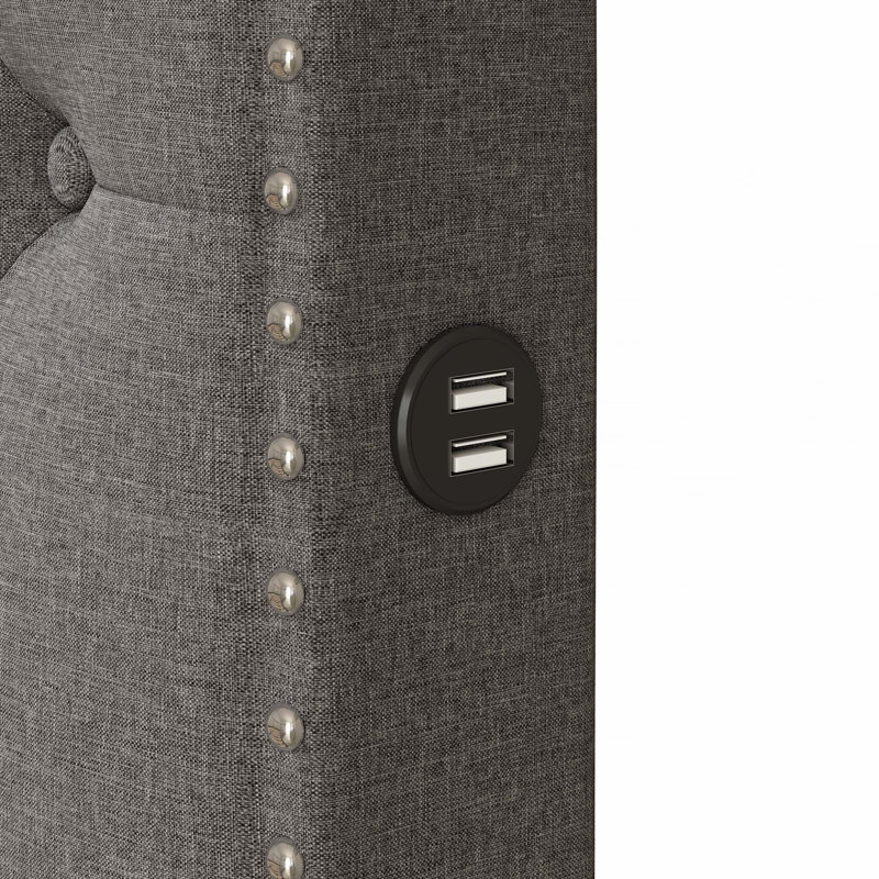 Lit plateforme avec lit gigogne et 2 ensembles de ports USB, gris