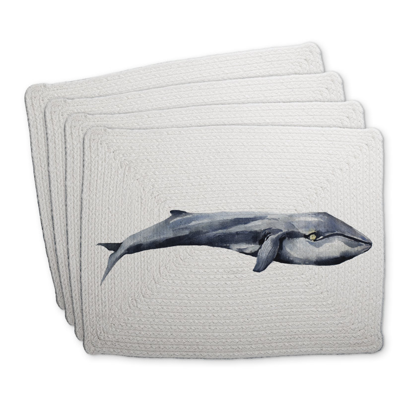 Ensemble de 4 napperons en polyester tressé aquarelle baleine - Décoration intérieure