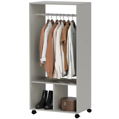 Open Wardrobe Clothes Rail With Storage Shelves on Wheels